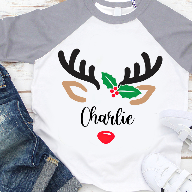 Personalized Kids Reindeer Monogrammed Christmas Shirt| Cloth 12411