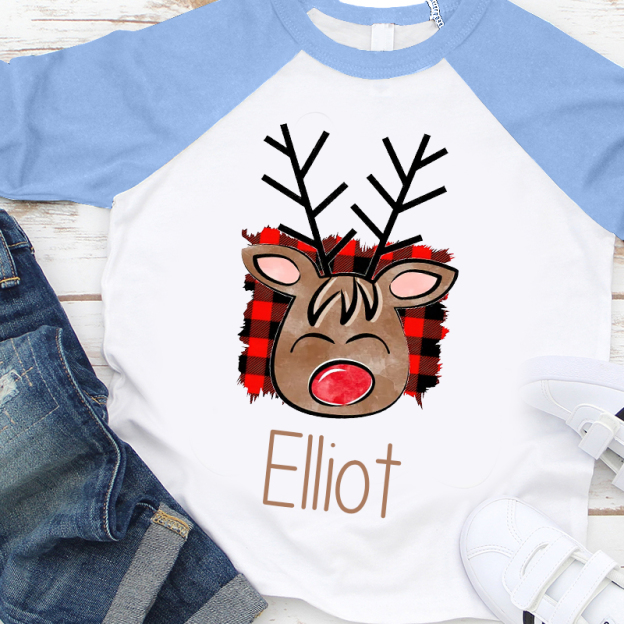 Personalized Kids Reindeer Monogrammed Christmas Shirt| Cloth12415
