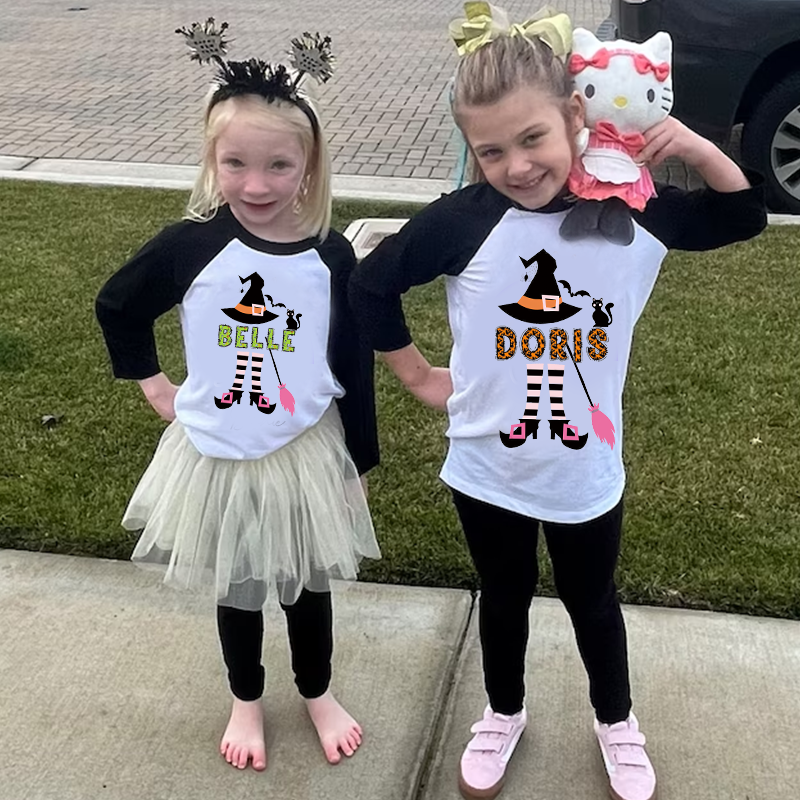 Personalized Halloween Girls  Witch Long Sleeves Shirt| Cloth12408