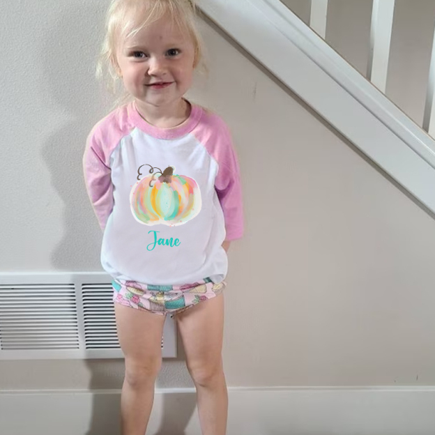 Personalized Girls Watercolor Pumpkin Long Sleeves Shirt| Cloth12404
