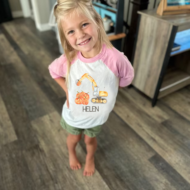 Personalized Boys Watercolor Pumpkin Excavator Long Sleeves Shirt| Cloth12403