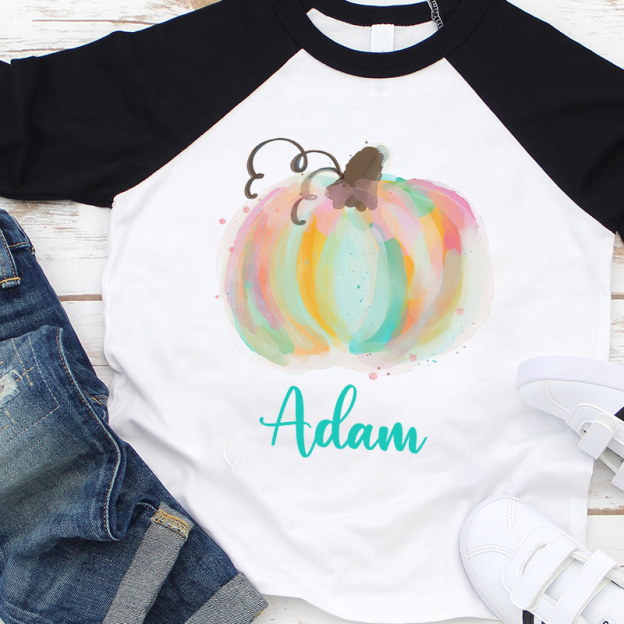 Personalized Girls Watercolor Pumpkin Long Sleeves Shirt| Cloth12404