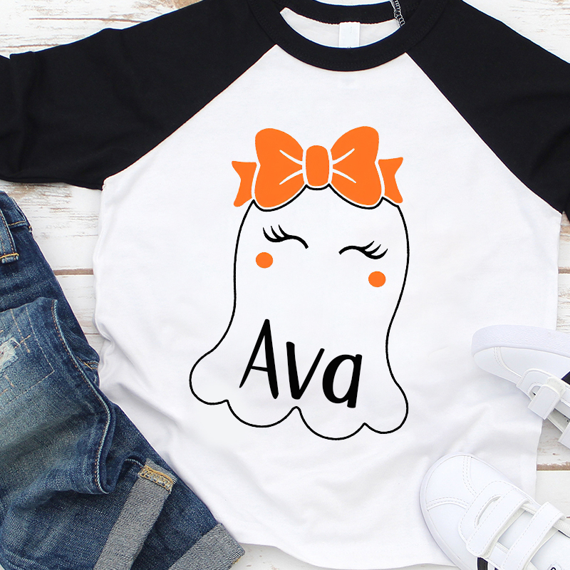 Personalized Halloween Girls Ghost Long Sleeves Shirt| Cloth12408