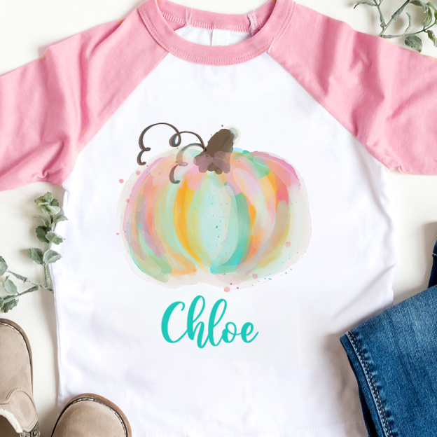 Personalized Girls Watercolor Pumpkin Long Sleeves Shirt| Cloth12404