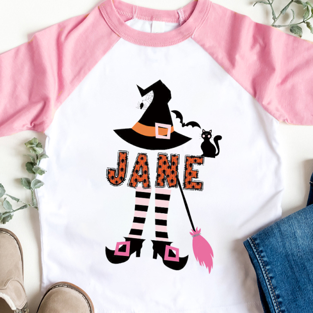 Personalized Halloween Girls  Witch Long Sleeves Shirt| Cloth12408