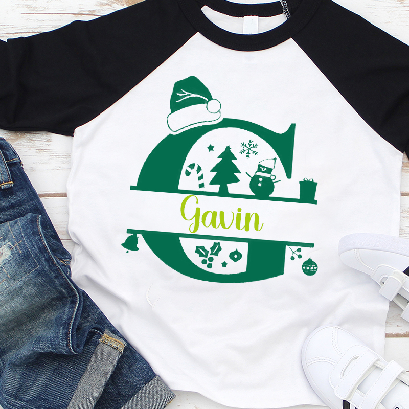 Personalized Kids Monogrammed Christmas Long Sleeves Shirt| Cloth 12410