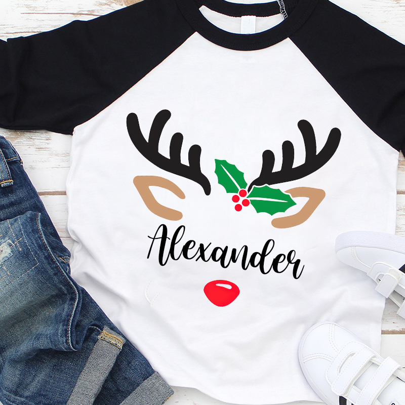 Personalized Kids Reindeer Monogrammed Christmas Shirt| Cloth 12411
