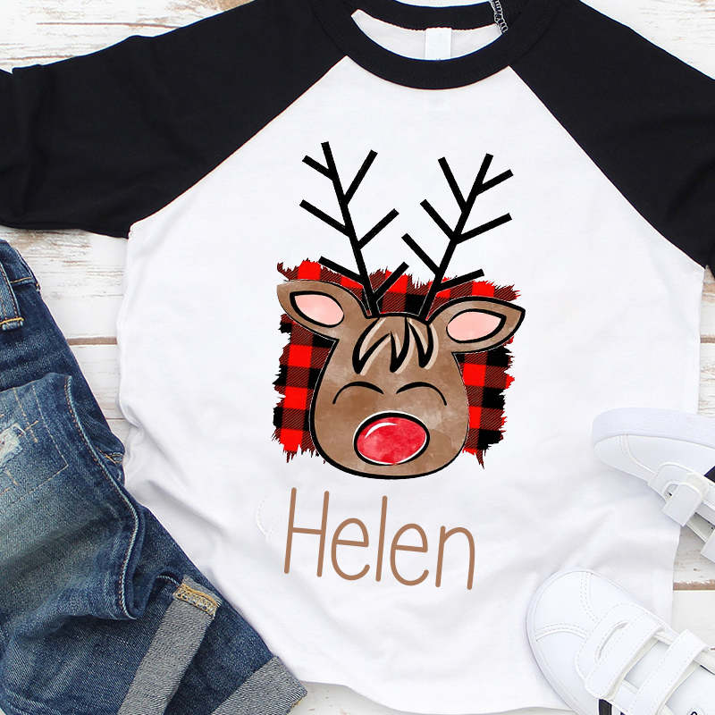 Personalized Kids Reindeer Monogrammed Christmas Shirt| Cloth12415