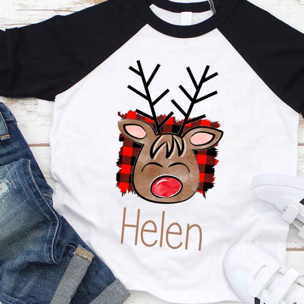Personalized Kids Reindeer Monogrammed Christmas Shirt| Cloth12415