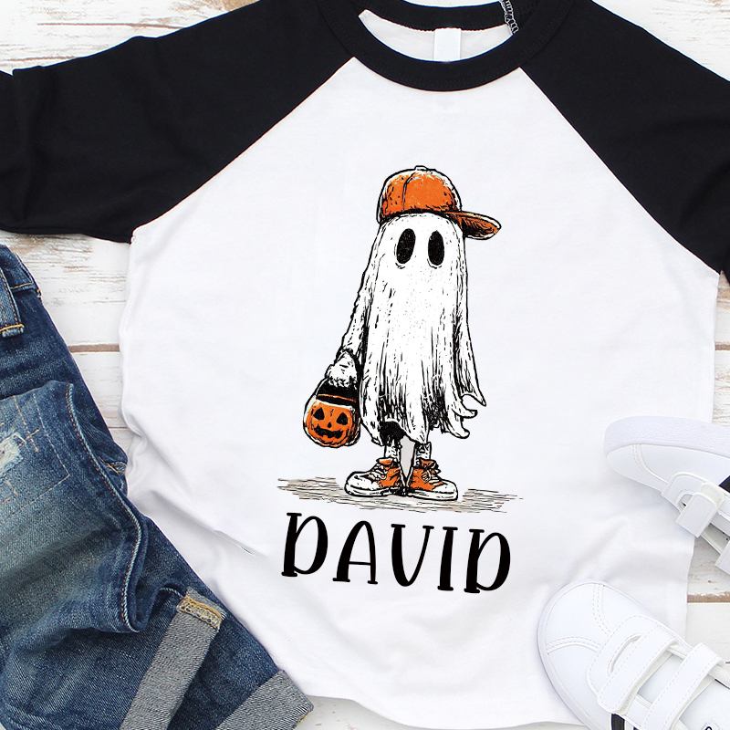 Personalized Kids Halloween Ghost Pumpkin Long Sleeves Shirt| Cloth124