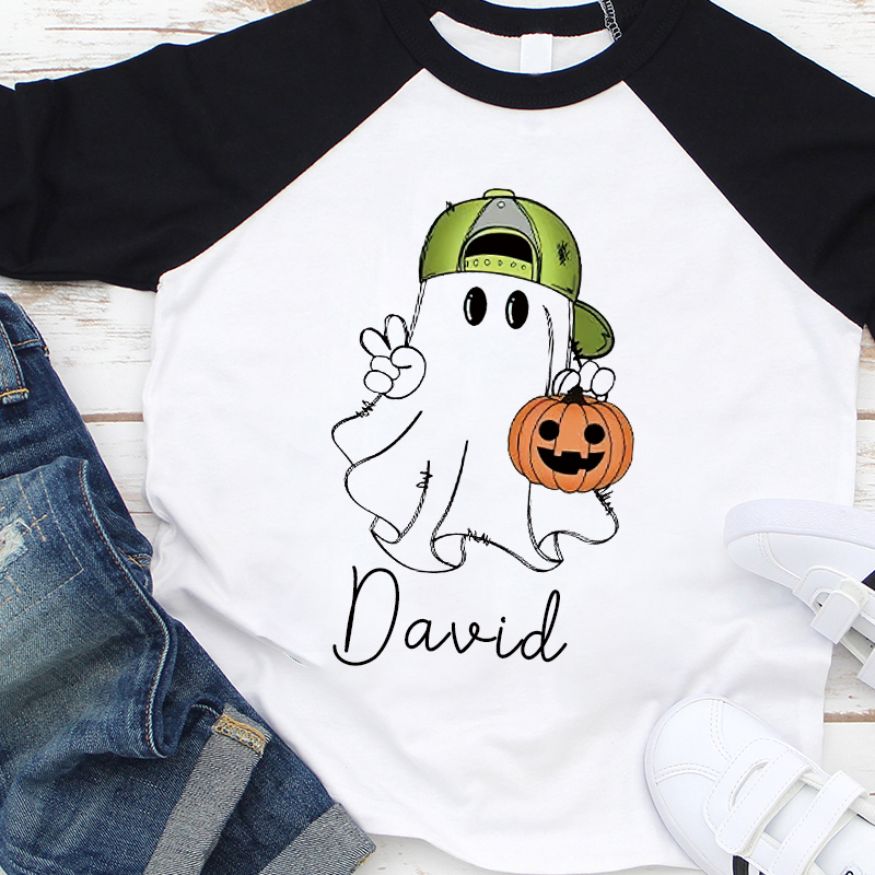 Personalized Kids Halloween Ghost Long Sleeves Shirt| Cloth12449