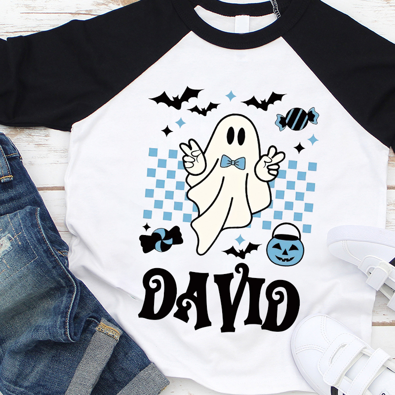 Personalized Kids Halloween Retro Ghost Long Sleeves Shirt| Cloth12452