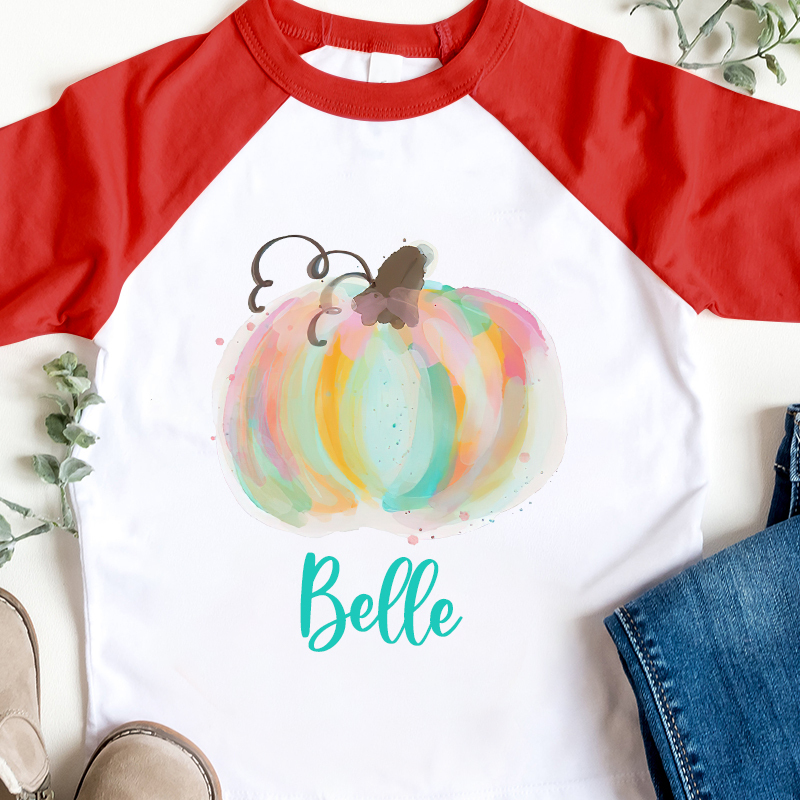 Personalized Girls Watercolor Pumpkin Long Sleeves Shirt| Cloth12404