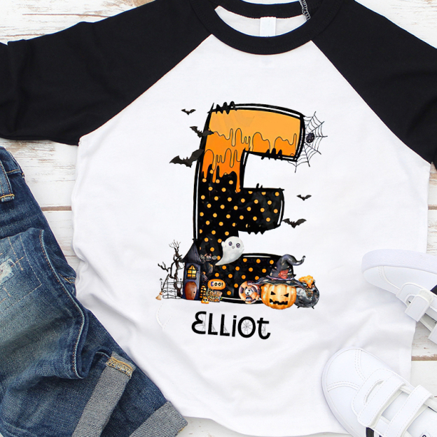 Personalized Kids Halloween Initials Long Sleeves Shirt| Cloth12407