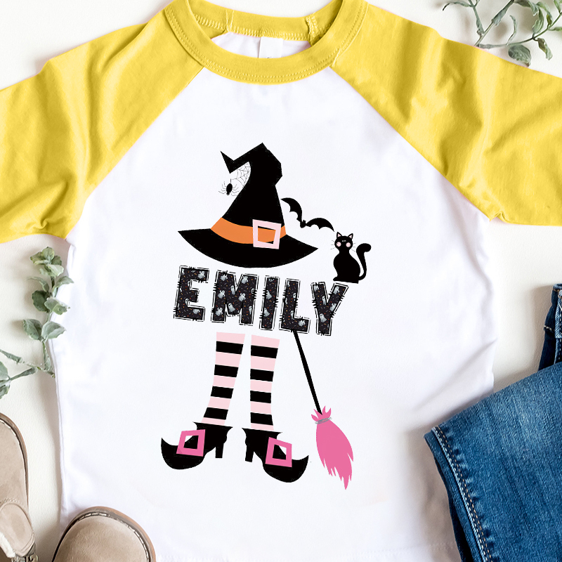 Personalized Halloween Girls  Witch Long Sleeves Shirt| Cloth12408