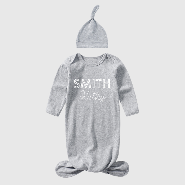 Personalized Baby Silky Knotted Gown with Knotted Hat| BBCloth05