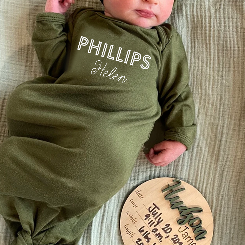 Personalized Baby Silky Knotted Gown with Knotted Hat| BBCloth05