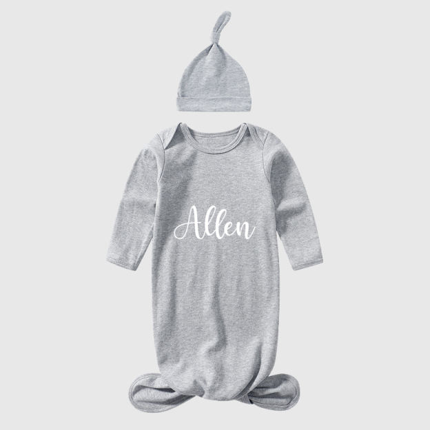 Personalized Baby Silky Knotted Gown with Knotted Hat| BBCloth02