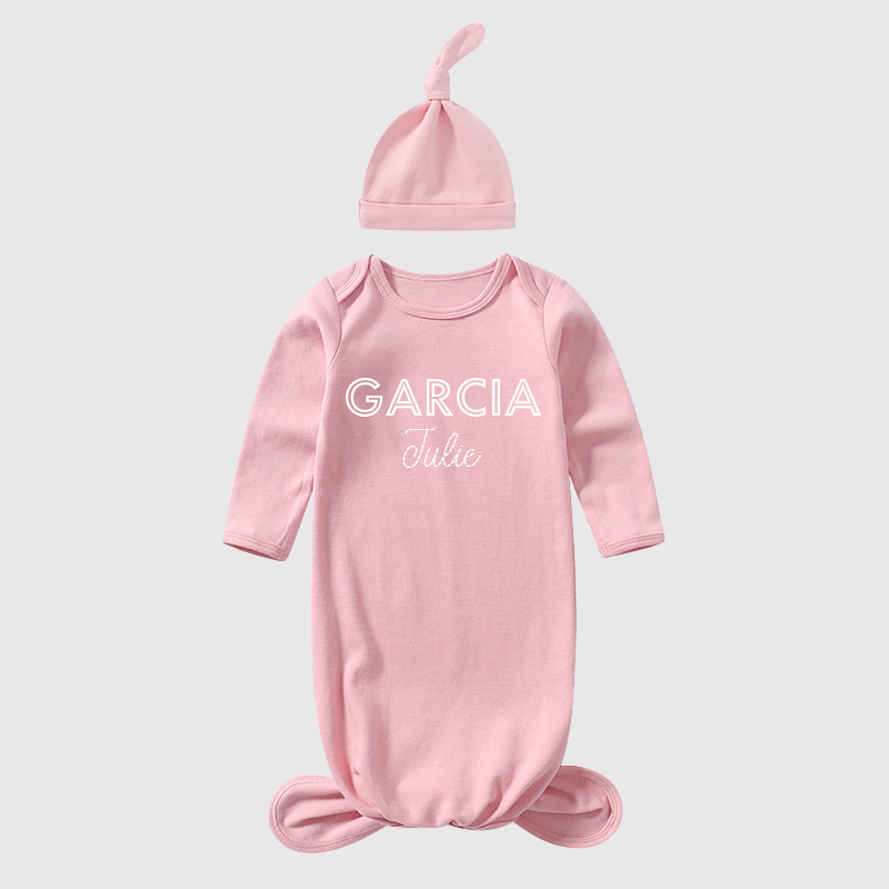 Personalized Baby Silky Knotted Gown with Knotted Hat| BBCloth05