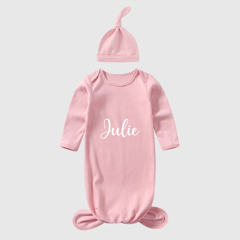 Personalized Baby Silky Knotted Gown with Knotted Hat| BBCloth02