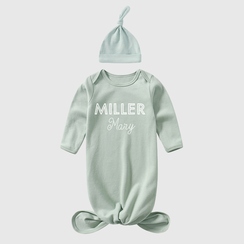 Personalized Baby Silky Knotted Gown with Knotted Hat| BBCloth05