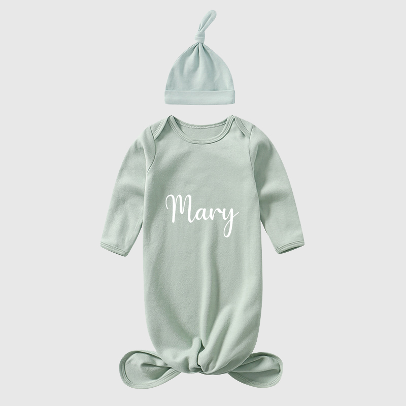 Personalized Baby Silky Knotted Gown with Knotted Hat| BBCloth02