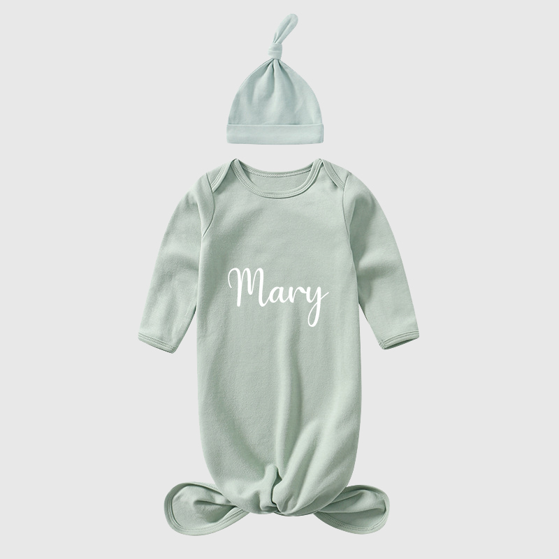 Personalized Baby Silky Knotted Gown with Knotted Hat| BBCloth02