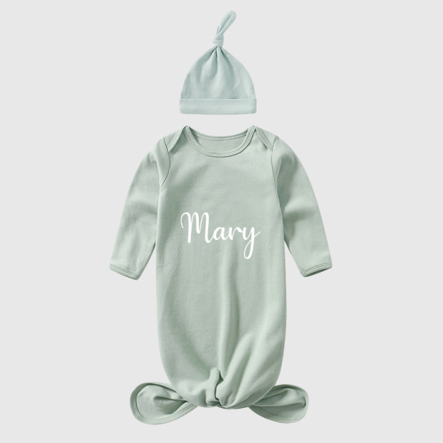 Personalized Baby Silky Knotted Gown with Knotted Hat| BBCloth02