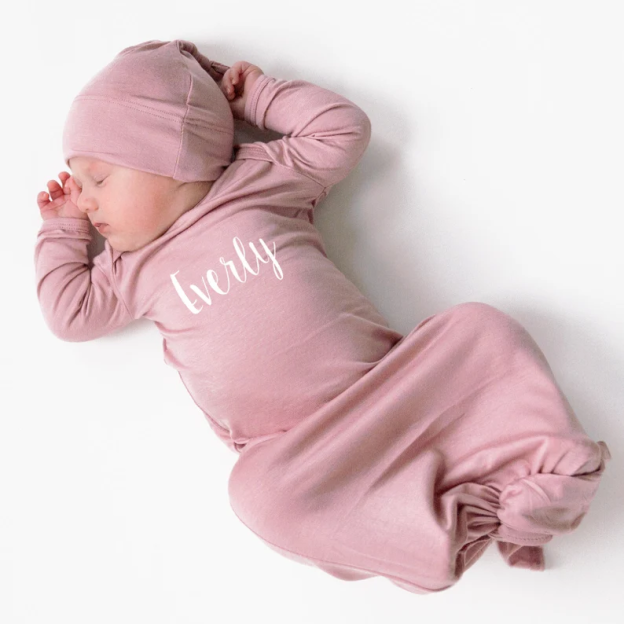 Personalized Baby Silky Knotted Gown with Knotted Hat| BBCloth02