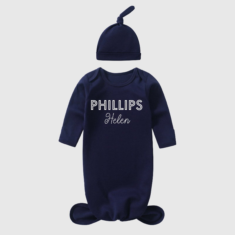 Personalized Baby Silky Knotted Gown with Knotted Hat| BBCloth05