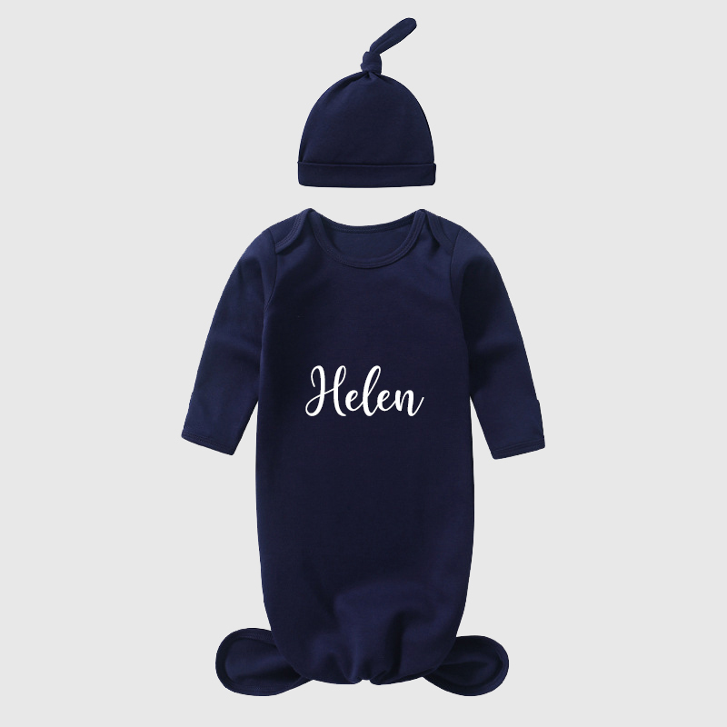 Personalized Baby Silky Knotted Gown with Knotted Hat| BBCloth02