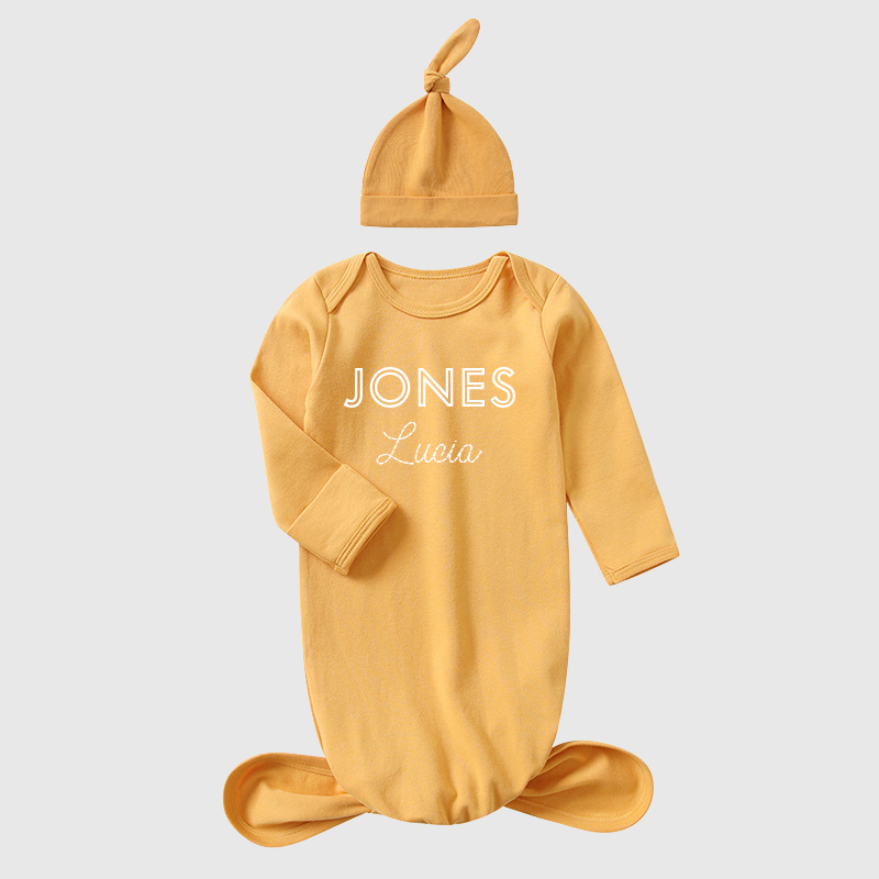 Personalized Baby Silky Knotted Gown with Knotted Hat| BBCloth05