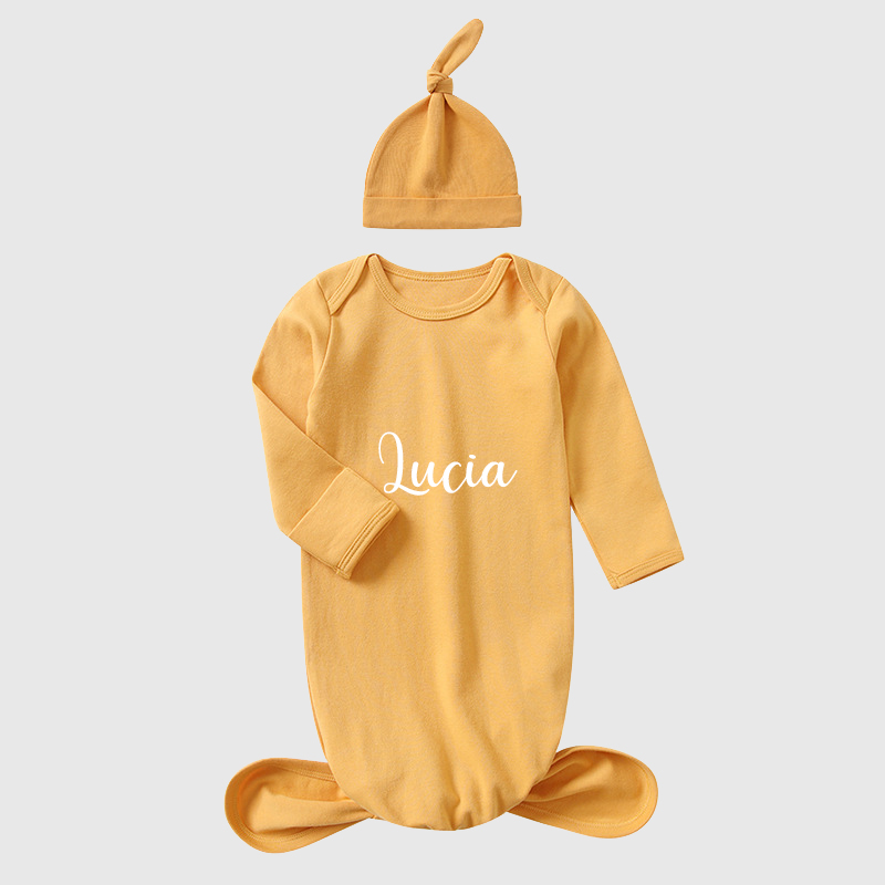 Personalized Baby Silky Knotted Gown with Knotted Hat| BBCloth02