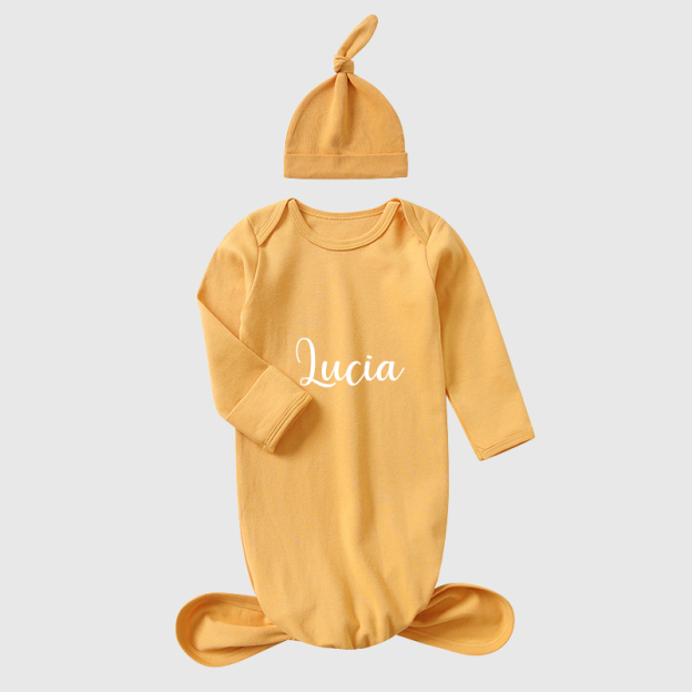 Personalized Baby Silky Knotted Gown with Knotted Hat| BBCloth02