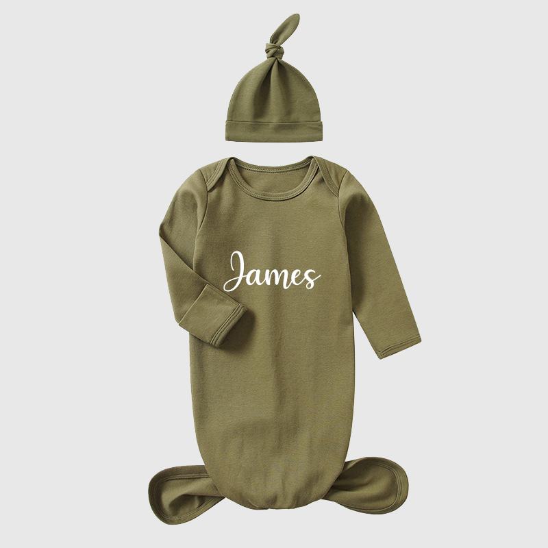Personalized Baby Silky Knotted Gown with Knotted Hat| BBCloth02
