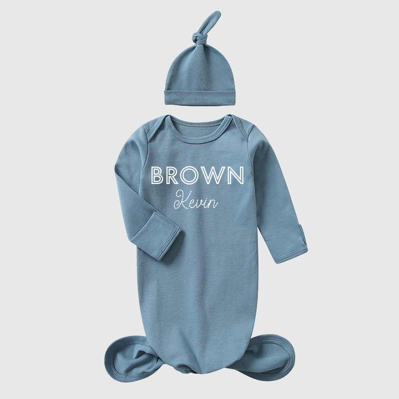 Personalized Baby Silky Knotted Gown with Knotted Hat| BBCloth05