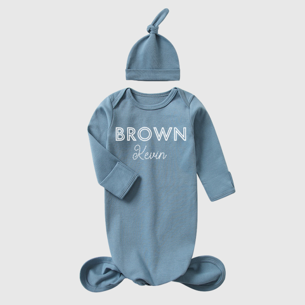 Personalized Baby Silky Knotted Gown with Knotted Hat| BBCloth05