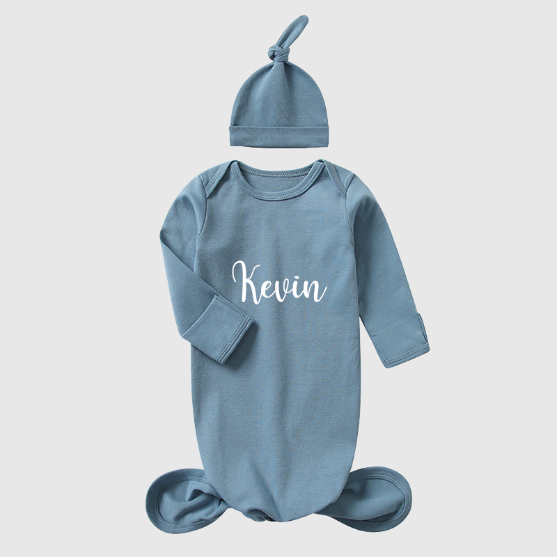 Personalized Baby Silky Knotted Gown with Knotted Hat| BBCloth02