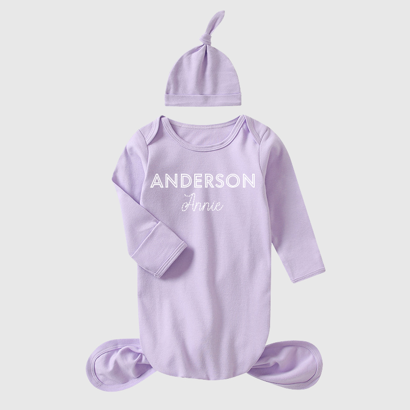 Personalized Baby Silky Knotted Gown with Knotted Hat| BBCloth05