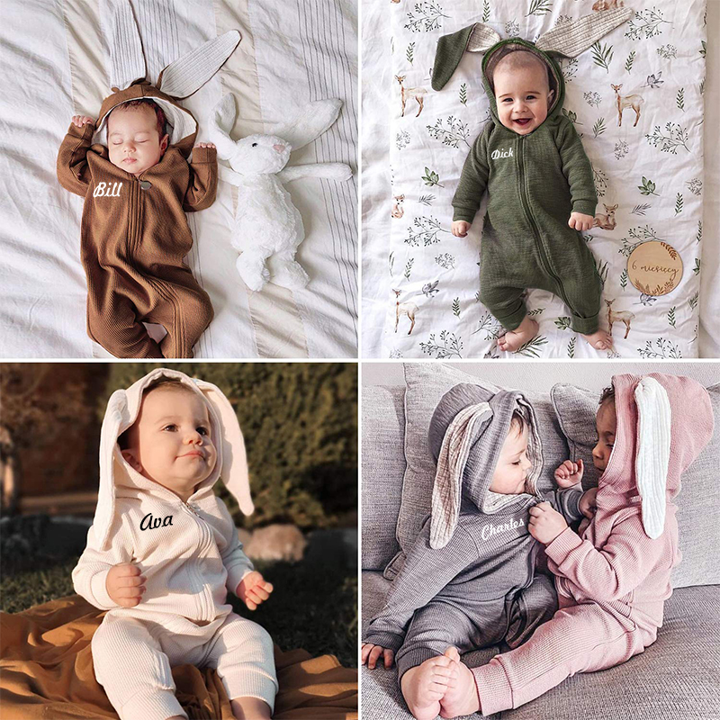 [Copy]Personalized Kids Bunny Long Eared Hoodie Romper Jumpsuit| Cloth76
