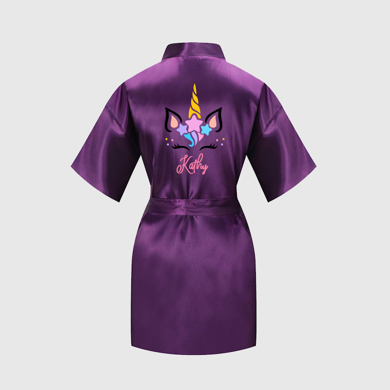 Personalized Girls Birthday Party Unicorn Silk Robe| Cloth158