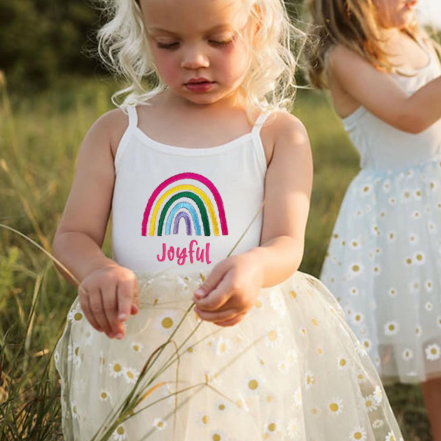 Personalized Girl Embroidered Rainbow Daisy Tutu Dress| Dress14