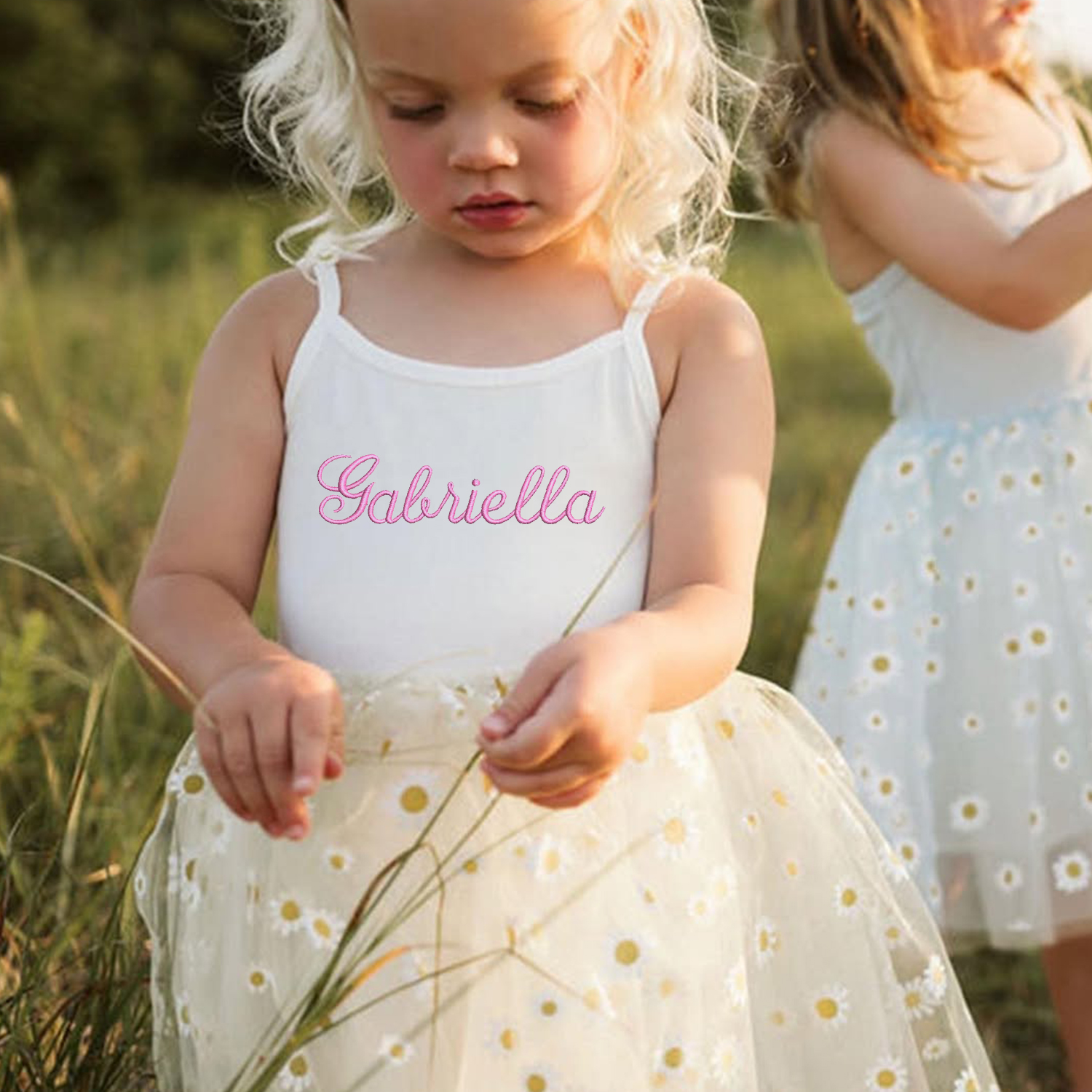 Personalized Girl Embroidered Daisy Tutu Dress| Dress12