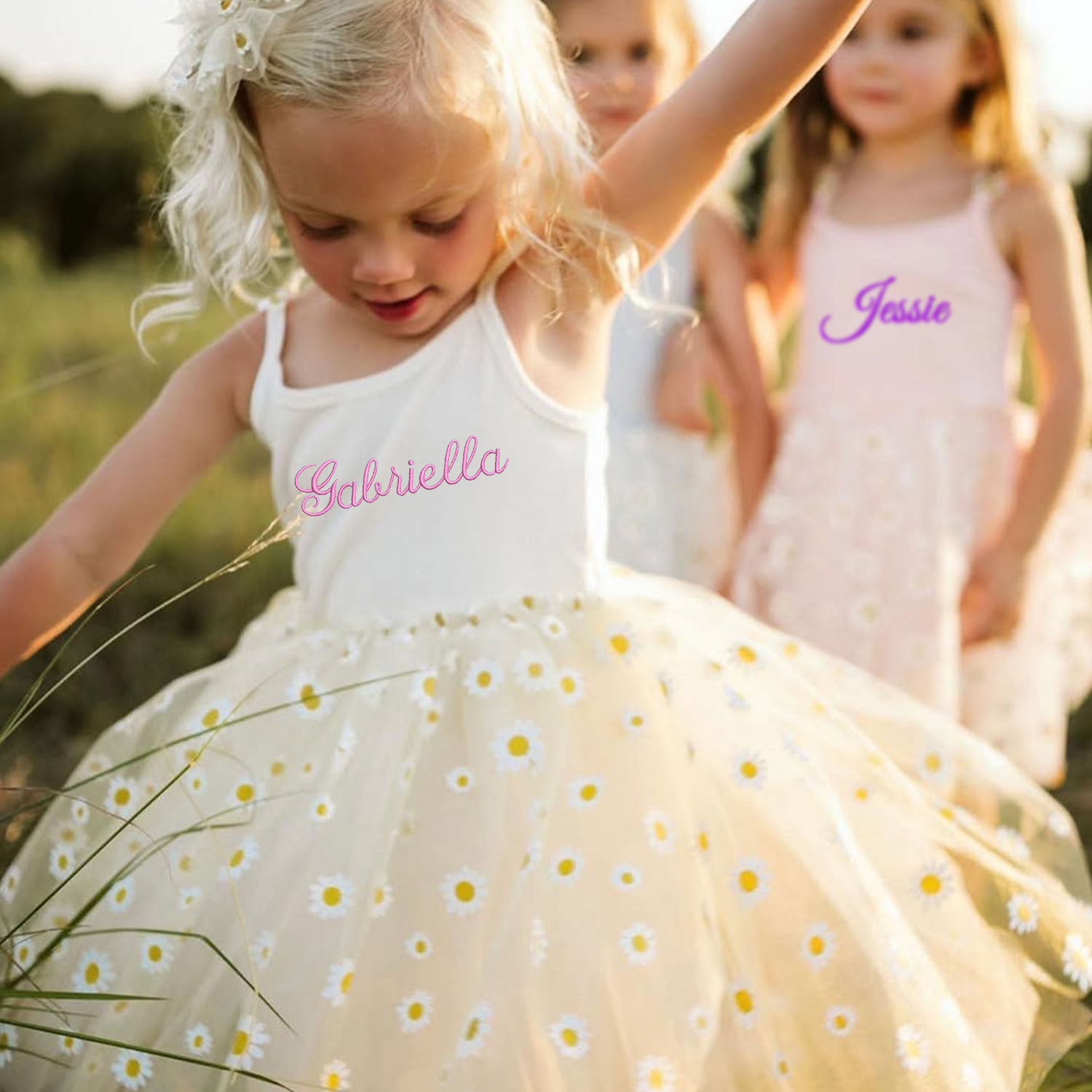 Personalized Girl Embroidered Daisy Tutu Dress| Dress12