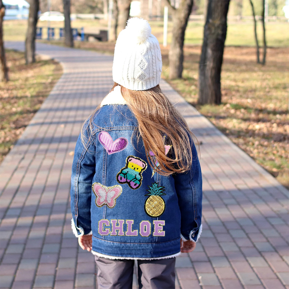 Personalized Hand Patch Kids Sherpa Lined Denim Jacket | inJacket39