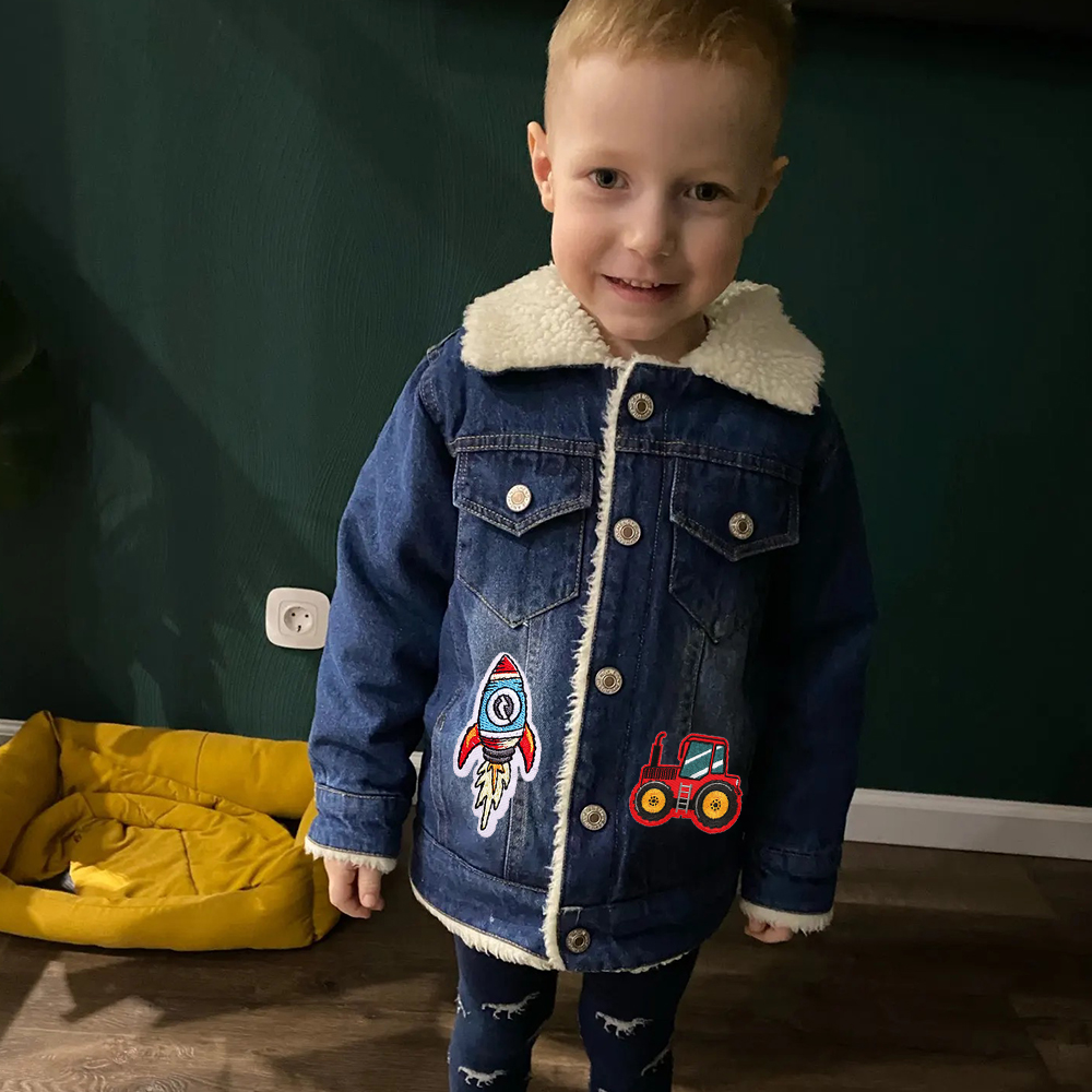 Personalized Hand Patch Kids Sherpa Lined Denim Jacket | inJacket39