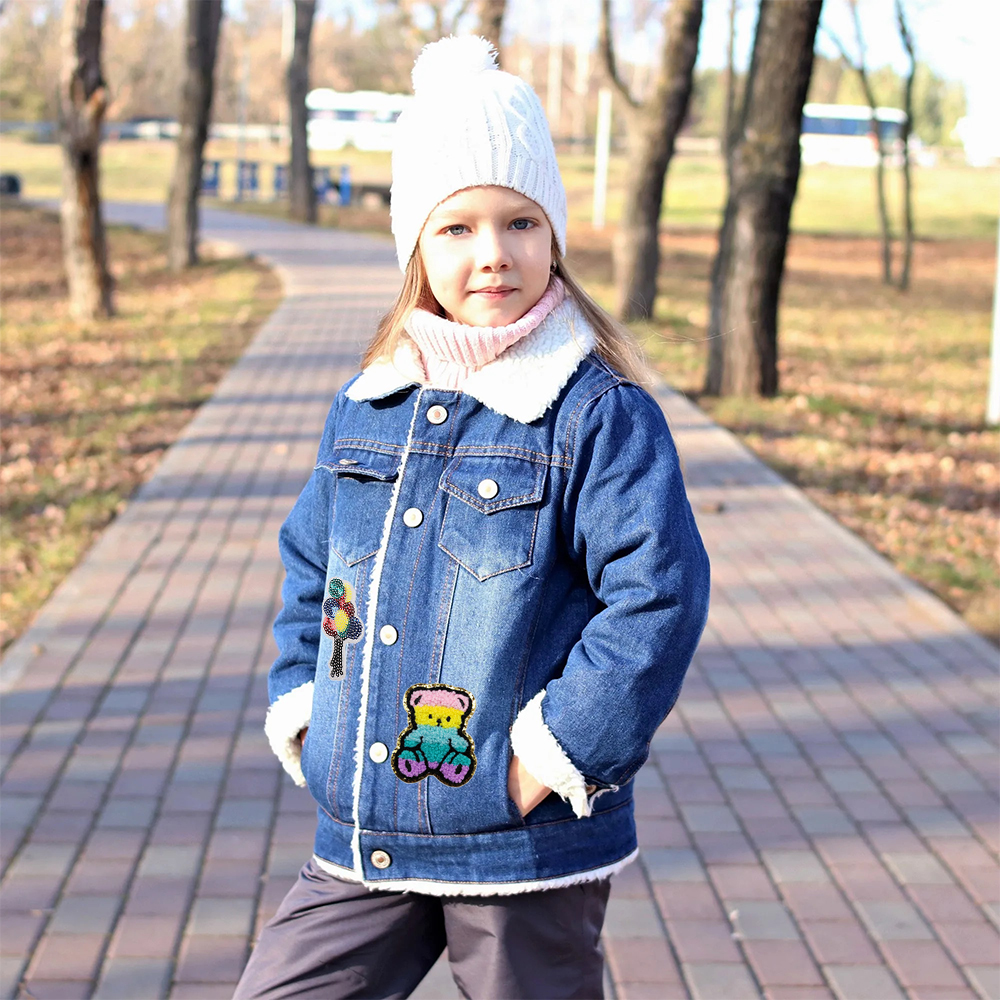 Personalized Hand Patch Kids Sherpa Lined Denim Jacket | inJacket39