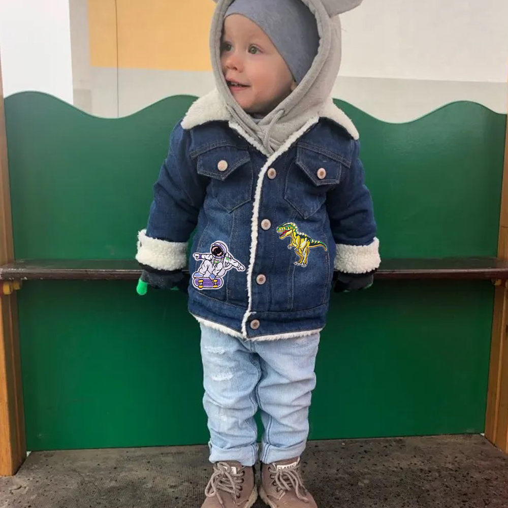 Personalized Hand Patch Kids Sherpa Lined Denim Jacket | inJacket39