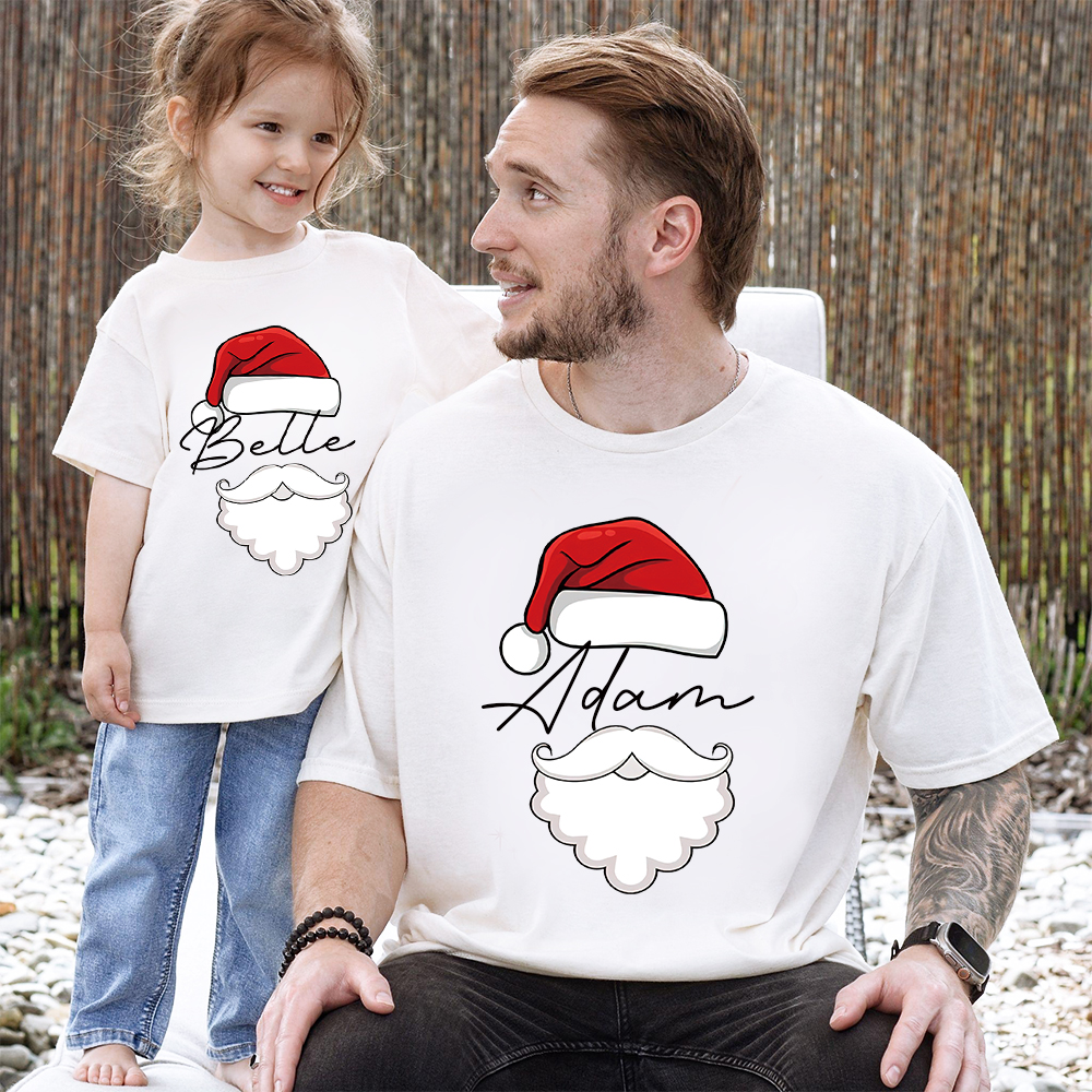 Personalized Family Christmas Santa's Hat Name T-Shirt| Match0425