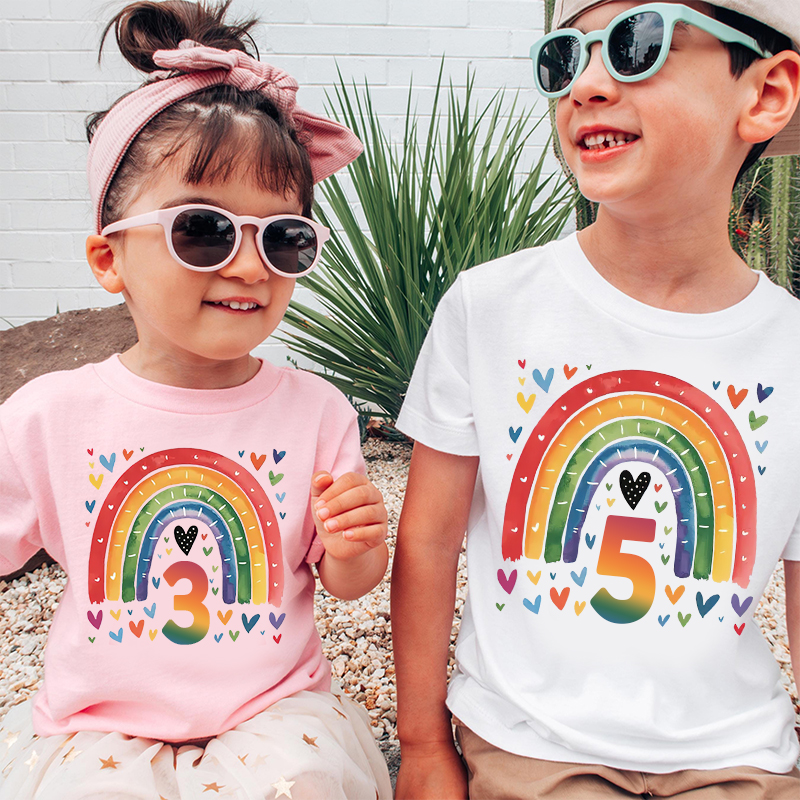 Personalized Girl Birthday Watercolor Rainbow T-Shirt| Cloth1469